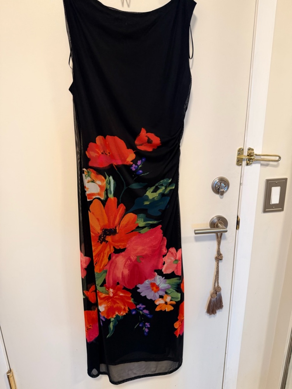 Nicole Miller Black Maxi Dress with Vibrant Red & Pink Floral Print - Picture 4 of 5